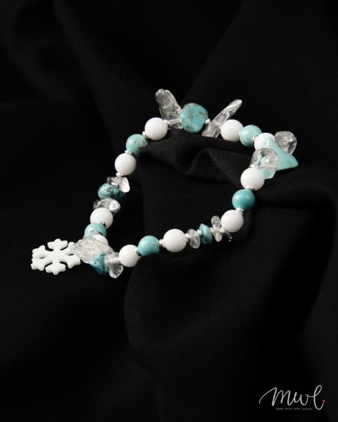 Bransoletka z kamieni naturalnych: KRYSZTAŁ GÓRSKI, TURKUS