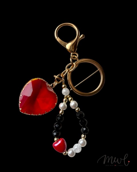 Brelok z kamieni naturalnych: TURMALIN, HEMATYT, MASA PERŁOWA