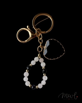 Brelok z kamieni naturalnych: TURMALIN, KWARC RÓŻOWY, HEMATYT