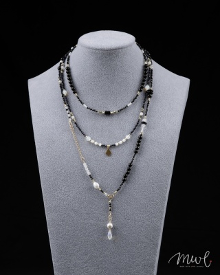 Komplet biżuterii naszyjnik bransoletka z kamieni naturalnych: TURMALIN, KRYSZTAŁ GÓRSKI, NOC KAIRU