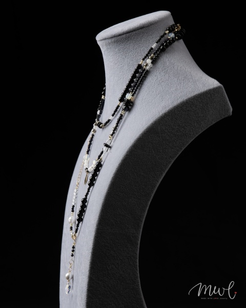 Komplet biżuterii naszyjnik bransoletka z kamieni naturalnych: TURMALIN, KRYSZTAŁ GÓRSKI, NOC KAIRU