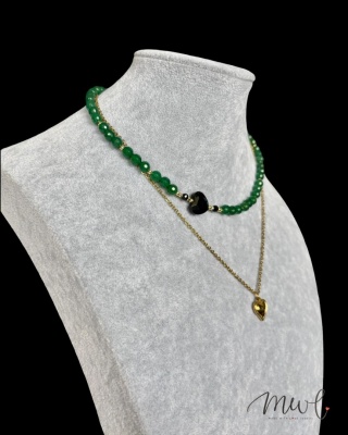 Komplet naszyjnik i bransoletka z kamieni naturalnych: AGAT, OBSYDIAN, HEMATYT