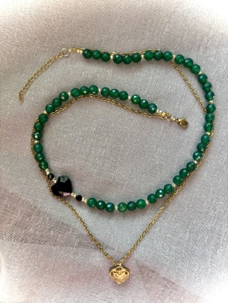 Komplet naszyjnik i bransoletka z kamieni naturalnych: AGAT, OBSYDIAN, HEMATYT