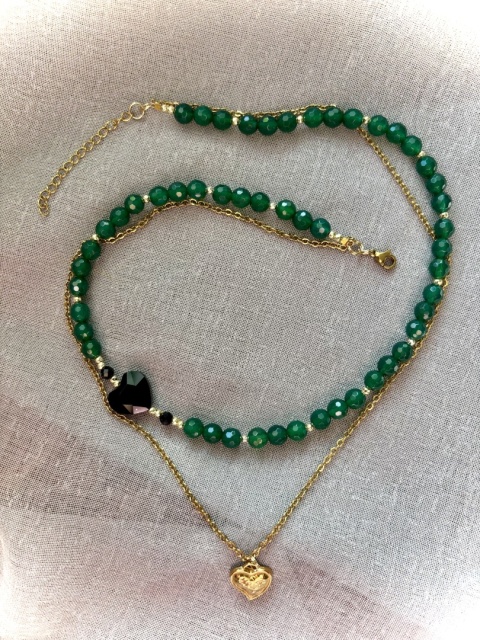 Komplet naszyjnik i bransoletka z kamieni naturalnych: AGAT, OBSYDIAN, HEMATYT