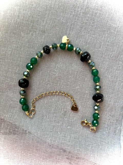 Komplet naszyjnik i bransoletka z kamieni naturalnych: AGAT, OBSYDIAN, HEMATYT