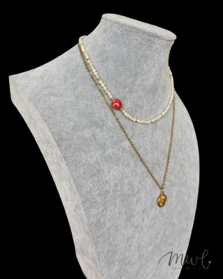 Komplet z kamieni naturalnych, naszyjnik plus bransoletka: HEMATYT, PERŁA SŁODKOWODNA