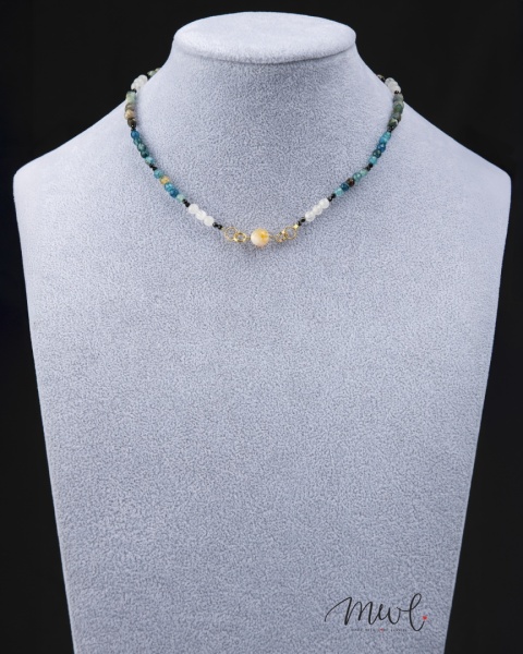 Naszyjnik z kamieni naturalnych: APATYT, KRYSZTAŁ GÓRSKI, TURMALIN, CYTRYN