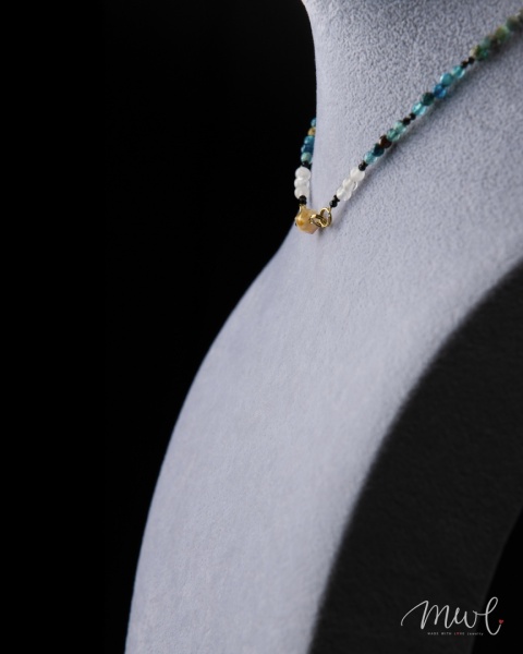 Naszyjnik z kamieni naturalnych: APATYT, KRYSZTAŁ GÓRSKI, TURMALIN, CYTRYN