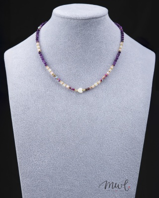 Naszyjnik z kamieni naturalnych: JASPIS, AMETYST, RUBIN, KRYSZTAŁ GÓRSKI