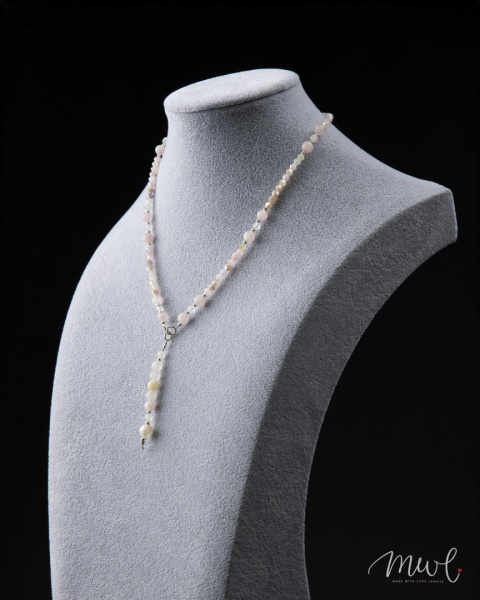 Naszyjnik z kamieni naturalnych: KWARC RÓŻOWY, KRYSZTAŁ GÓRSKI, CYTRYN, HEMATYT