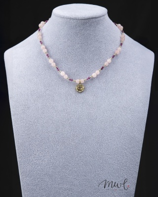 Naszyjnik z kamieni naturalnych: KWARC RÓŻOWY, RUBIN, HEMATYT