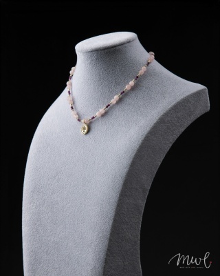 Naszyjnik z kamieni naturalnych: KWARC RÓŻOWY, RUBIN, HEMATYT