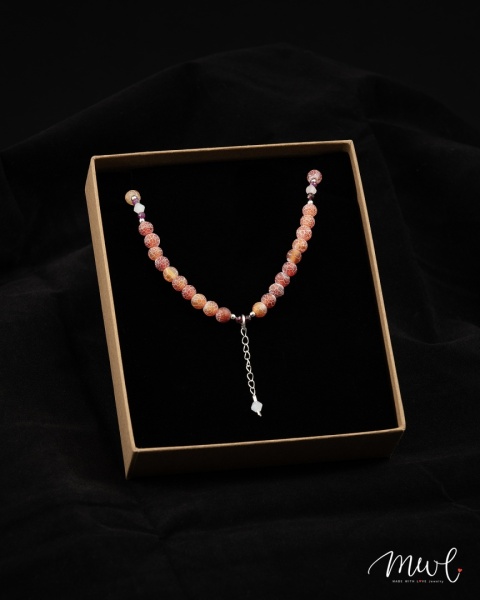 Naszyjnik z kamieni naturalnych: KWARC RÓŻOWY, RUBIN, HEMATYT