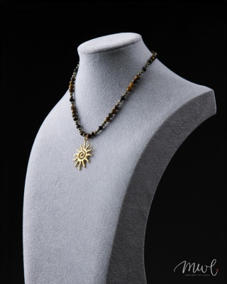 Naszyjnik z kamieni naturalnych: TYGRYSIE OKO, PIRYT, TURMALIN