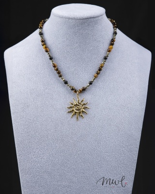 Naszyjnik z kamieni naturalnych: TYGRYSIE OKO, PIRYT, TURMALIN