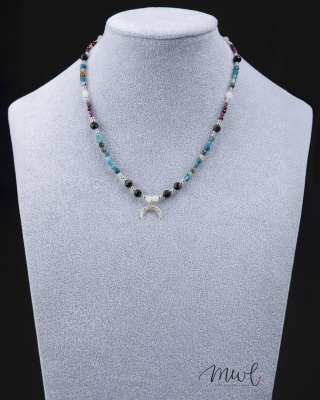 Naszyjnik z kamieni naturalnych: APATYT, TURMALIN, RUBIN, KRYSZTAŁ GÓRSKI