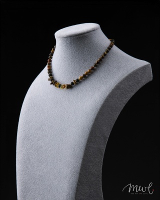 Naszyjnik z kamieni naturalnych: TYGRYSIE OKO, CYTRYN, LAWA WULKANICZNA