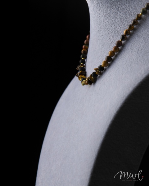 Naszyjnik z kamieni naturalnych: TYGRYSIE OKO, CYTRYN, LAWA WULKANICZNA