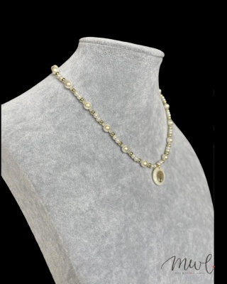 Naszyjnik z kamieni naturalnych: HEMATYT, MASA PERŁOWA