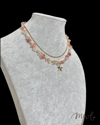 Naszyjnik z kamieni naturalnych: KWARC RÓŻOWY, KRYSZTAŁ GÓRSKI, HEMATYT