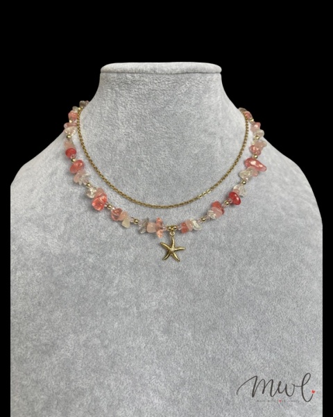 Naszyjnik z kamieni naturalnych: KWARC RÓŻOWY, KRYSZTAŁ GÓRSKI, HEMATYT