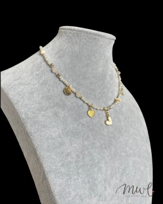 Naszyjnik z kamieni naturalnych: MASA PERŁOWA, KWARC RÓŻOWY, HEMATYT