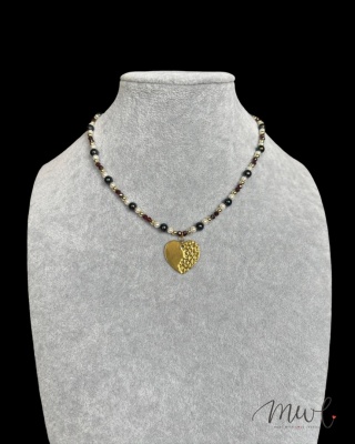 Naszyjnik z kamieni naturalnych: PERŁA CZARNA, MASA PERŁOWA, GRANAT