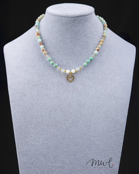 Naszyjnik z kamieni naturalnych: TURKUS, JASPIS, HEMATYT, KRYSZTAŁ GÓRSKI