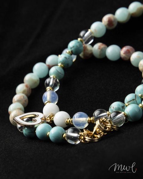 Naszyjnik z kamieni naturalnych: TURKUS, JASPIS, HEMATYT, KRYSZTAŁ GÓRSKI