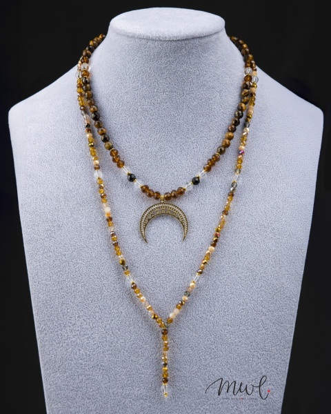 Podwójny naszyjnik z kamieni naturalnych: TYGRYSIE OKO, TURMALIN