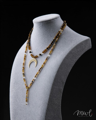 Podwójny naszyjnik z kamieni naturalnych: TYGRYSIE OKO, TURMALIN