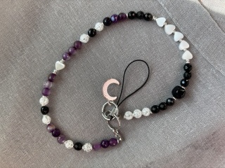 Zawieszka do telefonu z kamieni naturalnych: AMETYST, TURMALIN, HEMATYT